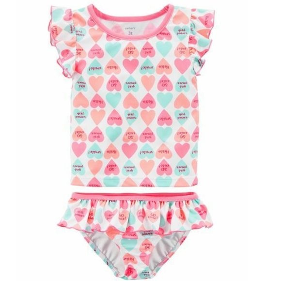 Carter's Toddler Girls 2-Piece Power Swim Set Heart UPF 50+ Lined Swimwe… - Picture 1 of 5